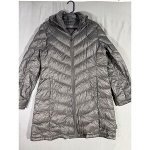 Calvin‎ Klein Women's Gray Lightweight Premium Duck Down Hooded Puffer Coat XL